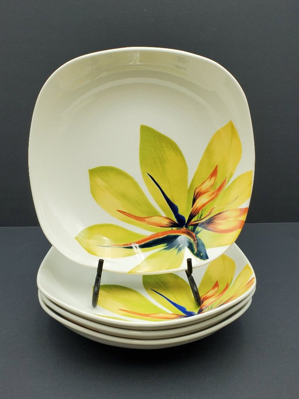 Pagnossin Floral Soup Salad Bowls Italian Square Flared Bird of Paradise Bowls